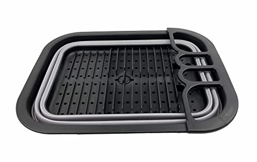 SAMMART 7.3L (1.9 Gallon) Collapsible Dish Drainer with Drainer Board - Foldable Drying Rack Set - Portable Dinnerware Organizer - Space Saving Kitchen Storage Tray (Black/Alloy Grey)