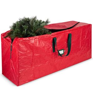 zober large christmas tree storage bag – fits up to 9 ft tall holiday artificial disassembled trees with durable reinforced handles & dual zipper – waterproof material protects from dust, moisture & insect (red)