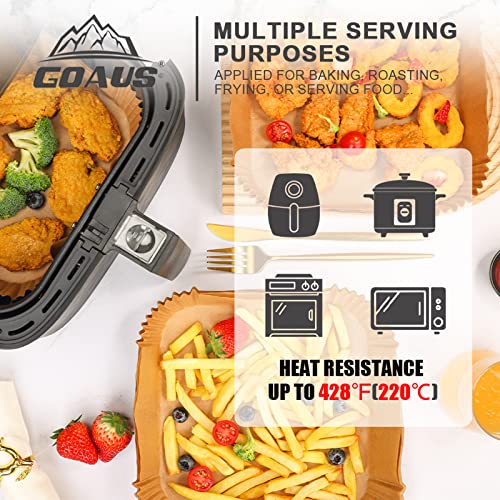 GOAUS Air Fryer 100 Pcs Square Paper Liners Disposable Large for 5 to 8 Qt Basket, 7.9 inch Unbleached Non-stick Oil-proof Parchment Paper