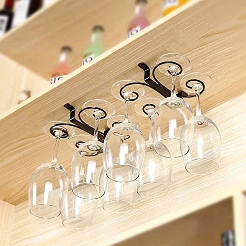 Metal Iron Under Cabinet Rack Suspended Hanging Ceiling Wine Glass Rack Stemware Holder Holds Up To 4 Glasses Vintage Style Stainless Steel Wall Honey over The Door Organizer (Black, One Size)