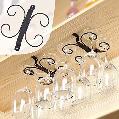 Metal Iron Under Cabinet Rack Suspended Hanging Ceiling Wine Glass Rack Stemware Holder Holds Up To 4 Glasses Vintage Style Stainless Steel Wall Honey over The Door Organizer (Black, One Size)