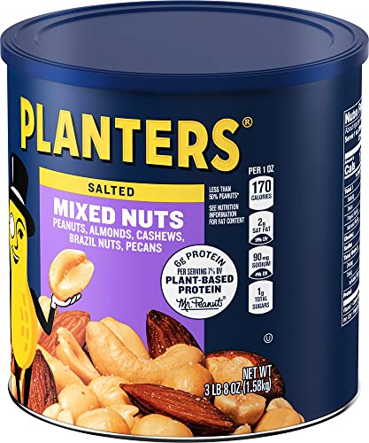 Planters Mixed Nuts Less Than 50% Peanuts with Peanuts (Almonds, Cashews, Brazil Nuts, Pecans & Sea Salt, 3.0 lb Canister)