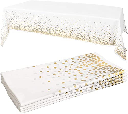 White Plastic Tablecloth - 4 Pack - 54 X 108 | Gold Dot Disposable Tablecloths | Plastic Tablecloth | White Tablecloths | Plastic Table Cover | Gold Tablecloths | Gold Party Decorations