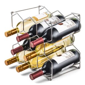 Qvist Sweden Tabletop Wine Racks 8 Bottles - Countertop Wire Rack for Storage, Display and Gifts - Small Free Standing Wrought Iron Metal Bottle Holder Gift - Stainless Steel Silver Chrome