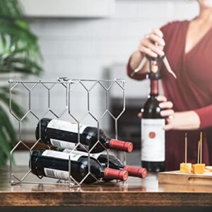 Qvist Sweden Tabletop Wine Racks 8 Bottles - Countertop Wire Rack for Storage, Display and Gifts - Small Free Standing Wrought Iron Metal Bottle Holder Gift - Stainless Steel Silver Chrome