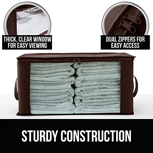 Gorilla Grip Wire Shelf Liners Set of 3 and Clothes Storage Bag Organizer Set of 2, Shelf Liner Size 14x24 in Brown, Waterproof Hard Plastic, Storage Bag Size 90L in Brown, Clear Window, 2 Item Bundle