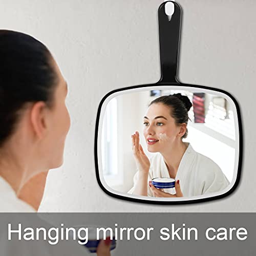 Nothers Large Hand Mirror with Handle， for Vanity Makeup Home Salon Travel Use (Square Black 10.3"x7.3")