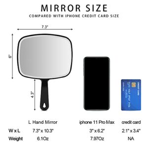 Nothers Large Hand Mirror with Handle， for Vanity Makeup Home Salon Travel Use (Square Black 10.3"x7.3")