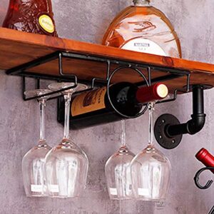 yysd hanging wine glass rack and bottle holder, under cabinet stemware rack glass holder, retro wine glass drying rack for bar kitchen pub(black,gold)
