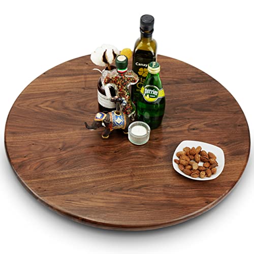 MAGIGO 24 Inches Black Walnut Wood Lazy Susan Organizer, Solid Wooden Round Turntable, Rotating Tray for Table Top/Counter Top