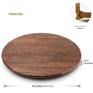 MAGIGO 24 Inches Black Walnut Wood Lazy Susan Organizer, Solid Wooden Round Turntable, Rotating Tray for Table Top/Counter Top