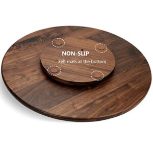 MAGIGO 24 Inches Black Walnut Wood Lazy Susan Organizer, Solid Wooden Round Turntable, Rotating Tray for Table Top/Counter Top