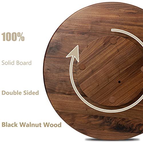 MAGIGO 24 Inches Black Walnut Wood Lazy Susan Organizer, Solid Wooden Round Turntable, Rotating Tray for Table Top/Counter Top