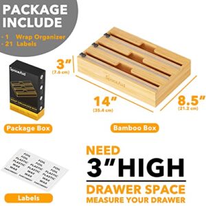 SpaceAid WrapNeat 3 in 1 Wrap Organizer with Cutter and Labels, Plastic Wrap, Aluminum Foil and Wax Bamboo Dispenser for Kitchen Storage Organization Holder for 12" Roll (Natural)