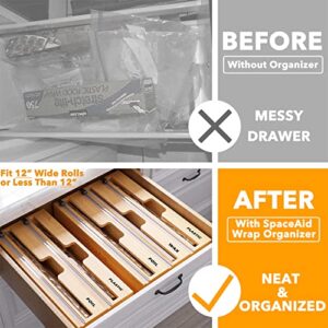 SpaceAid WrapNeat 3 in 1 Wrap Organizer with Cutter and Labels, Plastic Wrap, Aluminum Foil and Wax Bamboo Dispenser for Kitchen Storage Organization Holder for 12" Roll (Natural)