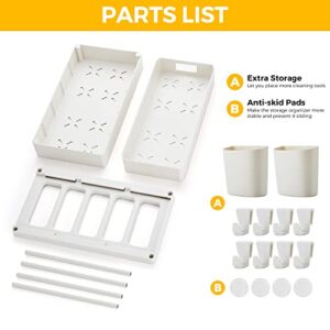 Under Sink Organizers and Storage, 2 Tier Pull Out Cabinet Organizer, Kitchen Cabinet Organizer Bathroom Sink Organizer with Hooks, Cabinet Organizers and Storage for Bathroom, White, 2 Pack