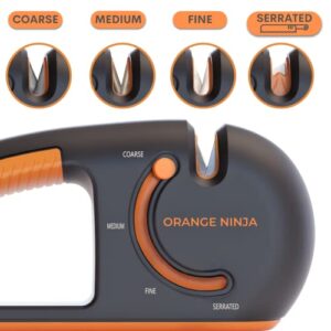 Orange Ninja 4-Stage Knife Sharpener - Premium Kitchen Knife Sharpeners - Adjustable Handheld Manual Knife Sharpeners for Kitchen Knives, Pocket knife Sharpener, Chef & Serrated Knife by Sharp Pebble