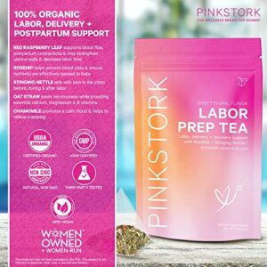 Pink Stork Labor Prep Tea: Sweet Floral - Red Raspberry Leaf Tea for Pregnancy & Postpartum - All Organic Delivery Essentials- For 3rd & 4th Trimester - Pregnancy Must Haves - Women-Owned - 30 Cups