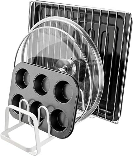 SANNO Pot Lid Holders Heavy Duty Pan Rack Organizer Pot Organizer Rack for Cabinet, Bakeware Rack,Kitchen Cookware Pantry Cabinet Storage Rack with 7 Dividers (pack of 1)