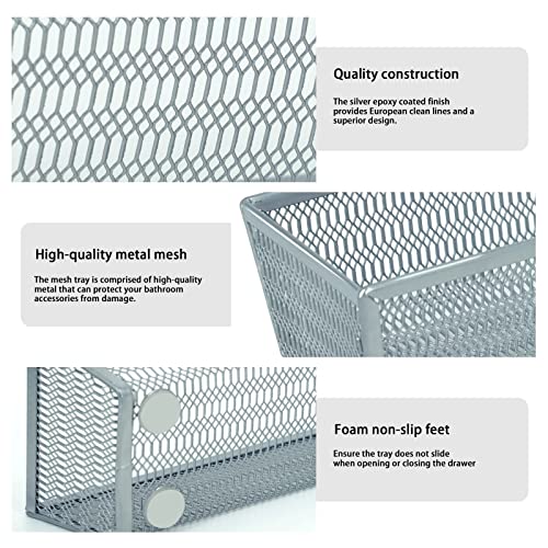 Neudeco Mesh Drawer Organizer, Silverware Organizer for Kitchen Drawer?Utensil Metal Organizer for Flatware, Knives, Cosmetic (Silver 9 * 3 * 2 inch Pack6)