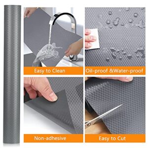 Shelf Liner Kitchen Drawer Mats, Non Adhesive EVA Material with Refrigeator Liners,Waterproof Durable Fridge Table Place Mats for Cupboard, Cabinets, Drawer Liner, Bathroom-Gray,17.5''x118.1''(2roll)