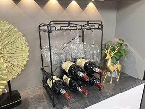 emt etrends wine rack countertop, wine holder for 6 bottles and 6-9 glasses, freestanding wine storage shelves for kitchen, pantry, cellar, bar, black.