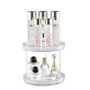 KSDSOAM Makeup Organizer, Rotating Diamond Lazy Susan Cosmetic Storage Organizer, Acrylic Spice Rack for Kitchen Bathroom Dresser (2 Tier)