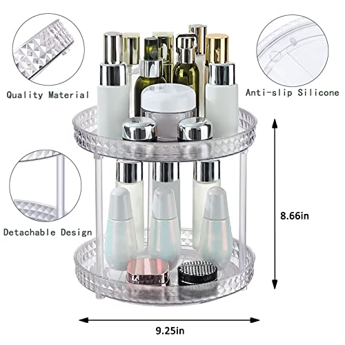 KSDSOAM Makeup Organizer, Rotating Diamond Lazy Susan Cosmetic Storage Organizer, Acrylic Spice Rack for Kitchen Bathroom Dresser (2 Tier)