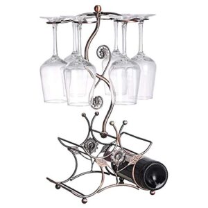 Cicodona Wine Rack and Wine Glass Holder-Hold 4 Wine Bottles and 6 Glasses-Perfect for Home Kitchen Decor & Kitchen Storage Rack