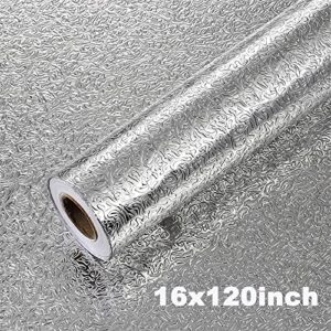 120 Inches Kitchen Oil-Proof Stickers, DIY Self-Adhesive Peel & Stick Aluminum Foil Contact Paper Self Adhesive Oil-Proof Heat Resistant Wall Sticker for Countertop Drawer Shelf Liner