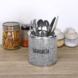 JUXYES Sparky Glass Crushed Diamond Utensils Holder for Party, Luxurious Silverware Holder Organizer Decorative Utensil Storage Crock Shiny Cutlery Holder Silverware Organizer for Kitchen Dining Table