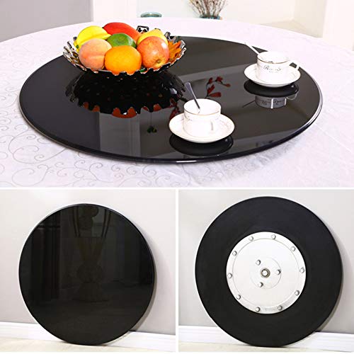 WYFFF 36inch Black Tempered Glass Lazy Susan Turntable for Dining Table, Large Lazy Susan Rotating Serving Tray, Smooth Quiet, Easy to Share Food