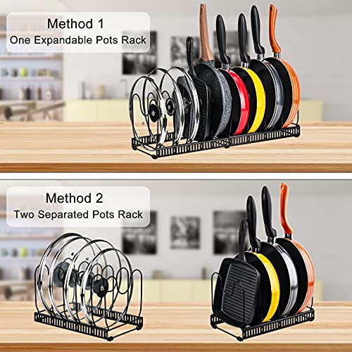 Toplife Adjustable 10+ Pans Organizer Rack + 7+ Lids Organizer Rack for Kitchen Cabinet and Counter, Black