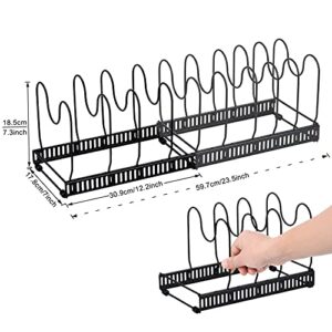 Toplife Adjustable 10+ Pans Organizer Rack + 7+ Lids Organizer Rack for Kitchen Cabinet and Counter, Black