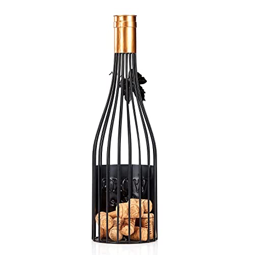 Aayla Wine Cork Holder - Wine Time Cork Storage, Black and Antique Gold, Unique Gift for Wine Lovers (Wire Champagne Shape, Holds Approximately 55 Corks)