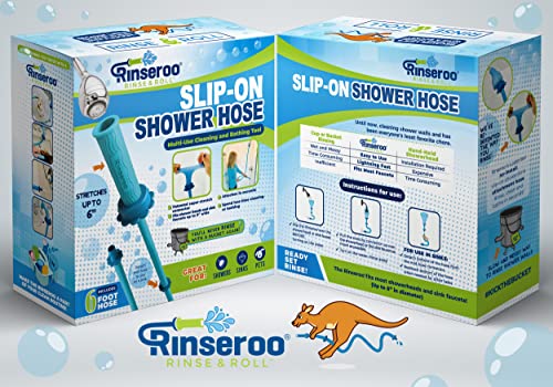Rinseroo XL: 6 Foot Slip-on, Handheld Showerhead Attachment Hose for Sink/Shower. No Install, Detachable Shower Head Sprayer. For Faucets Up To 6" Wide. Not for tubs.
