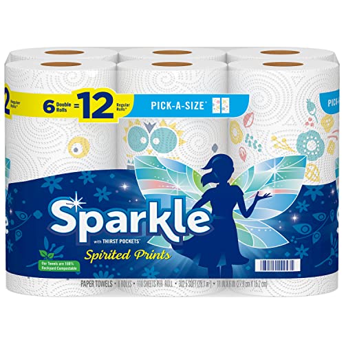 Sparkle® Pick-A-Size® Spirited Prints Paper Towels, 6 Double Rolls = 12 Regular Rolls