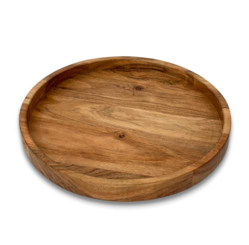 BlackRidge Home Lazy Susan Organizer, 14 inch Rustic Farmhouse Acacia Wood Lazy Susan Turntable, Wooden Lazy Susan Turntable for Table, Kitchen Countertop, Dining, Decorative Lazy Susan for Counter