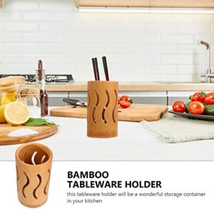 Hemoton KItchen Utensil Holder Caddy Bamboo Kitchen Tool Holder Chopsticks Storage Barrel Spoon Fork Holder Cutlery Tableware Storage Container Organizer