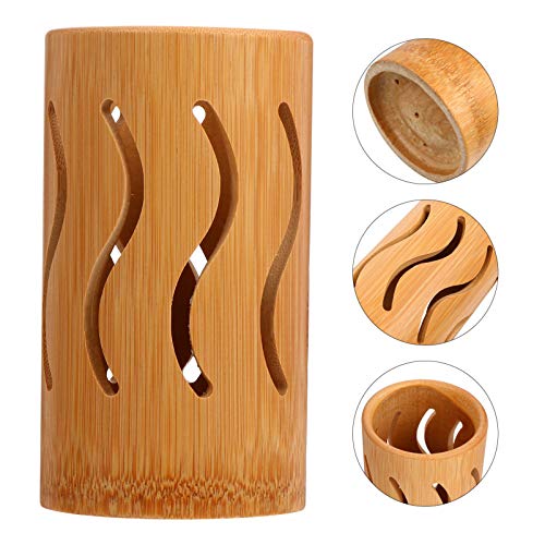 Hemoton KItchen Utensil Holder Caddy Bamboo Kitchen Tool Holder Chopsticks Storage Barrel Spoon Fork Holder Cutlery Tableware Storage Container Organizer