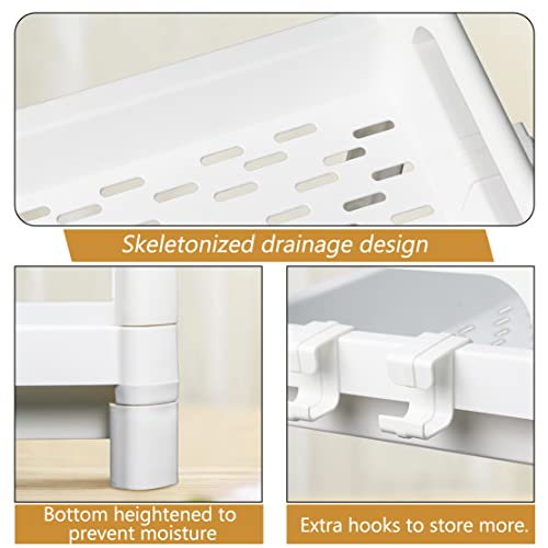 Layway Multipurpose Under Sink Storage Rack for Closet Cabinet,Under Bathroom Kitchen Sink Organizer,2 Tier Countertop Collection Baskets Shelf with Hooks for Home Office (White)