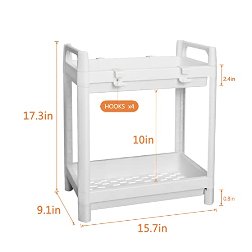 Layway Multipurpose Under Sink Storage Rack for Closet Cabinet,Under Bathroom Kitchen Sink Organizer,2 Tier Countertop Collection Baskets Shelf with Hooks for Home Office (White)