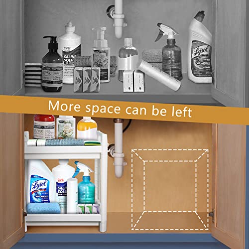 Layway Multipurpose Under Sink Storage Rack for Closet Cabinet,Under Bathroom Kitchen Sink Organizer,2 Tier Countertop Collection Baskets Shelf with Hooks for Home Office (White)