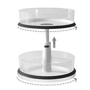 2 tier lazy susan turntable kitchen spice rack organizer for cabinet rotating carousel lazy susan for table spice storage pantry organization height adjust & detachable large plastic clear bins