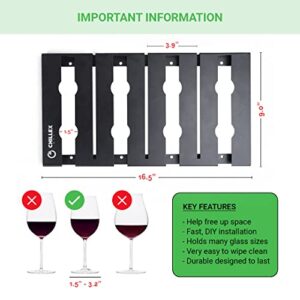 CHILLEX MART - Wine Glass Holder Under Cabinet & Shelf, Wine Glass Hangers Stemware Wine Rack, Hanging Wine Glass Rack with 3 Free Mug Hooks for Kitchen & bar Restaurant Storage (Black, 4 Rows)