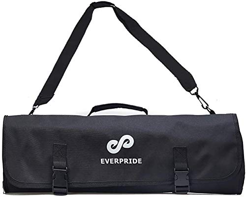 EVERPRIDE Chef Knife Roll Bag Holds 12 Knives – Contains 2 Large Zippered Pockets for Meat Cleavers and Cooking Tools – Durable Knife Case for Chefs and Culinary Students – Includes 2 Knife Guards