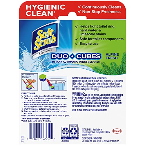 Soft Scrub in-Tank Toilet Cleaner Duo-Cubes, Alpine Fresh, 4Count