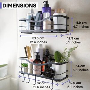 KINCMAX Shower Caddy Bathroom Shelf, No Drilling Traceless Adhesive Bathroom Storage Organizer, SUS304 Rustproof Food Storage Basket, 2-in-1 Kitchen Spice Racks-2 Pack (Matte Black)