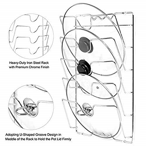 SAVICOS Wall Door Mount Pot Lid Rack,Kitchen Storage and Cabinet Organizer Holder,Chrome Finish