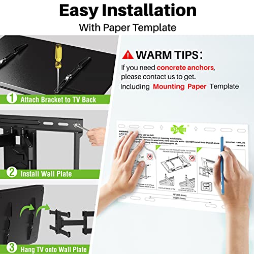 USX MOUNT Full Motion TV Wall Mount for 42"-80" TVs, Swivel and Tilt TV Mount , Wall Mount TV Bracket with Articulating 6 Arms, Max VESA 600x400mm, 110 lbs, 16" Wood Studs with Wall Drilling Template